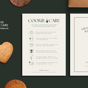 Cookie Care Card Template - Printable, Editable Cookie Care Guide, Instructions - Modern Bakery Package Insert - Canva Template [WIL CC-B]