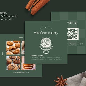 Bakery Business Card Template - Printable Editable Design for Cake Cookie Sourdough Bread Shop - Modern Branding - Canva Template [WIL BC-D]