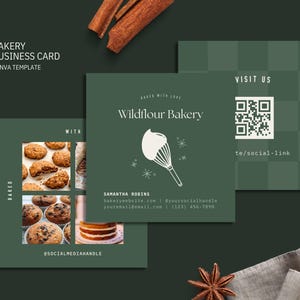 Bakery Business Card Template - Printable Editable Design for Cake Cookie Sourdough Bread Shop - Modern Branding - Canva Template [WIL BC-B]
