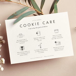 Cookie Care Card Template - Printable, Editable Cookie Care Guide, Instructions - Modern Bakery Package Insert - Canva Template [AMI CC-B]
