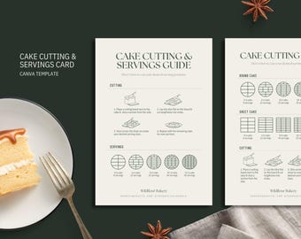 Cake Cutting Guide Card Template: Modern Bakery Servings Instructions (Canva Editable) [WIL CC-H]