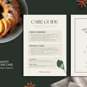 Bakery Care Card Template - Printable, Editable Cookie Cupcake Dessert Care Guide - Modern Bakery Package Insert - Canva Template [WIL CC-K]