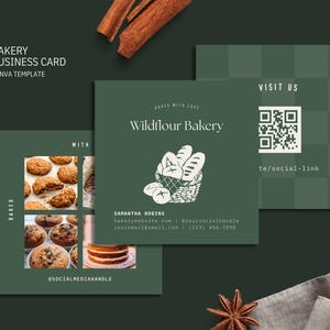Bakery Business Card Template - Printable Editable Design for Cake Cookie Sourdough Bread Shop - Modern Branding - Canva Template [WIL BC-C]