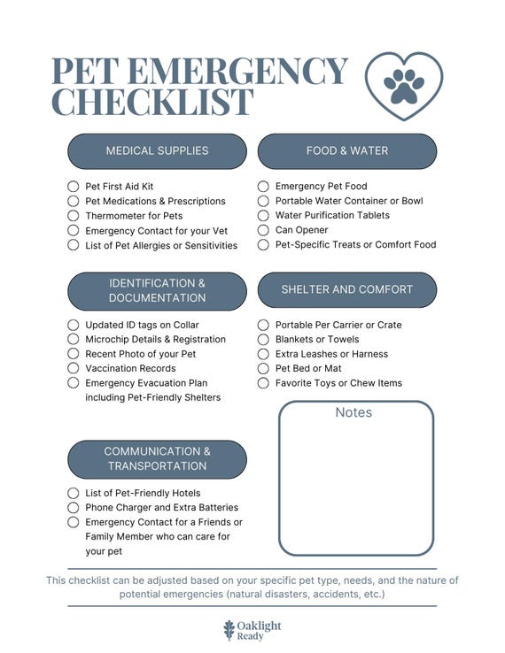 Pet Emergency Checklist