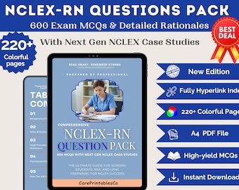 NCLEX RN Practice Questions pdf – 600 Nursing Exam Questions with Rationales & NGN Clinical Judgment Cases | 2025 nclex rn Study Guide