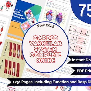 Cardiovascular Nursing Notes | 45+ Cardiac Disorders & Diseases | Anatomy, Physiology, Pathology | NCLEX, Med Surg PDF Printable | instant