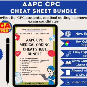 CPC Exam Cheat Sheet Bundle | Medical Coding Prep Notes, ICD-10, HCPCS (pdf)