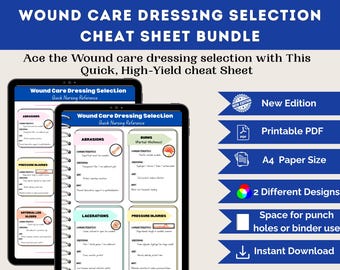 Wound Care Cheat Sheet Bundle | 1-Page + 3-Page Nursing PDF | Dressing Selection & NCLEX Reference | Instant Download
