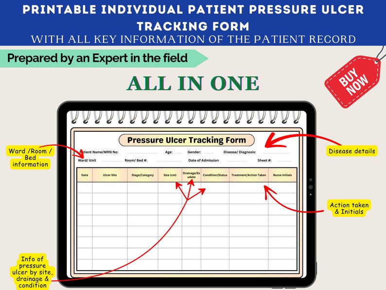 Pressure Ulcer Assessment Chart | Wound Care Documentation Form With ...