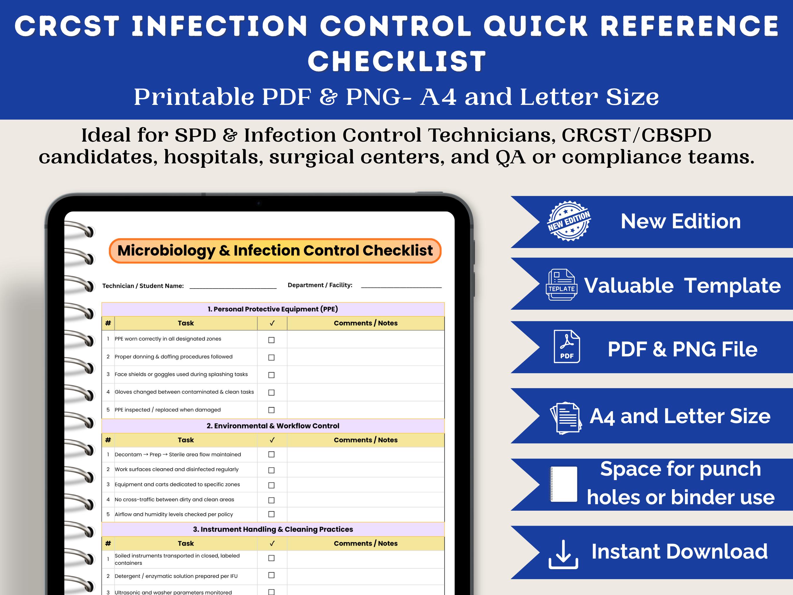 Microbiology & Infection Control Checklist | CRCST SPD Audit Sheet ...