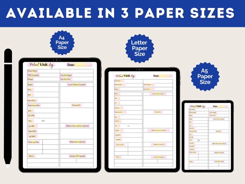 Printable Patient Visit Log | Nursing Documentation Sheet for Home ...