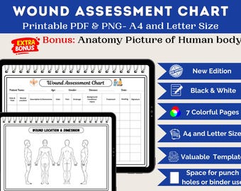 Wound Assessment Chart | Wound Care & Pressure Ulcer Log | Printable Nursing Documentation PDF + PNG