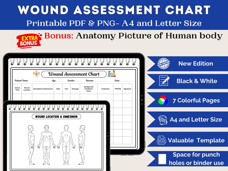Wound Assessment Chart | Wound Care & Pressure Ulcer Log | Printable ...
