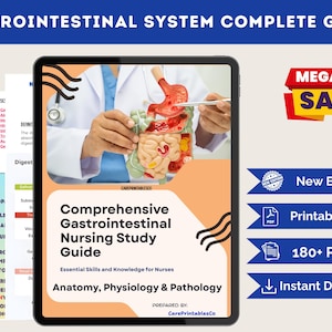 Guía de estudio del sistema gastrointestinal (PDF) / Apuntes de medicina y cirugía del NCLEX, anatomía, fisiología y trastornos gastrointestinales / Preparación para el examen de enfermería imprimible 2025