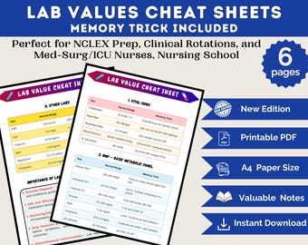 Resumo e dicas de memorização de valores laboratoriais | Guia de referência rápida | Referência de valores laboratoriais para o NCLEX para enfermeiros e estudantes | PDF para impressão