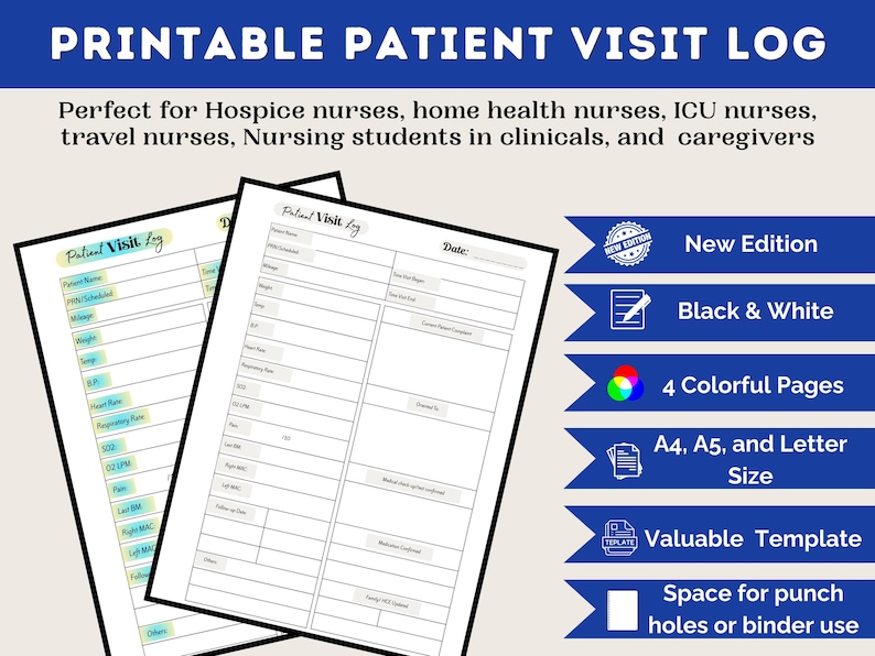 Printable Patient Visit Log | Nursing Documentation Sheet for Home ...