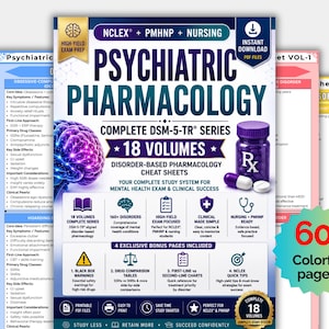 DSM5 Psychiatrie Pharmakologie Spickzettel Bündel | Medikamente Studienführer | Psychische Gesundheit Notizen für die Krankenpflege, PMHNP Exam Prep