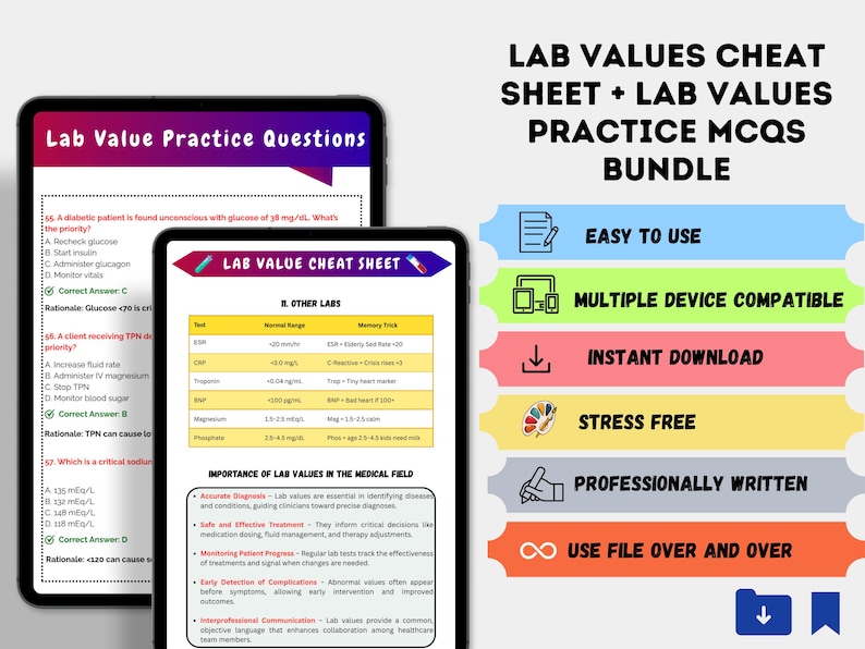 Nursing Lab Values Cheat Sheet & NCLEX Mcqs Practice Questions With ...