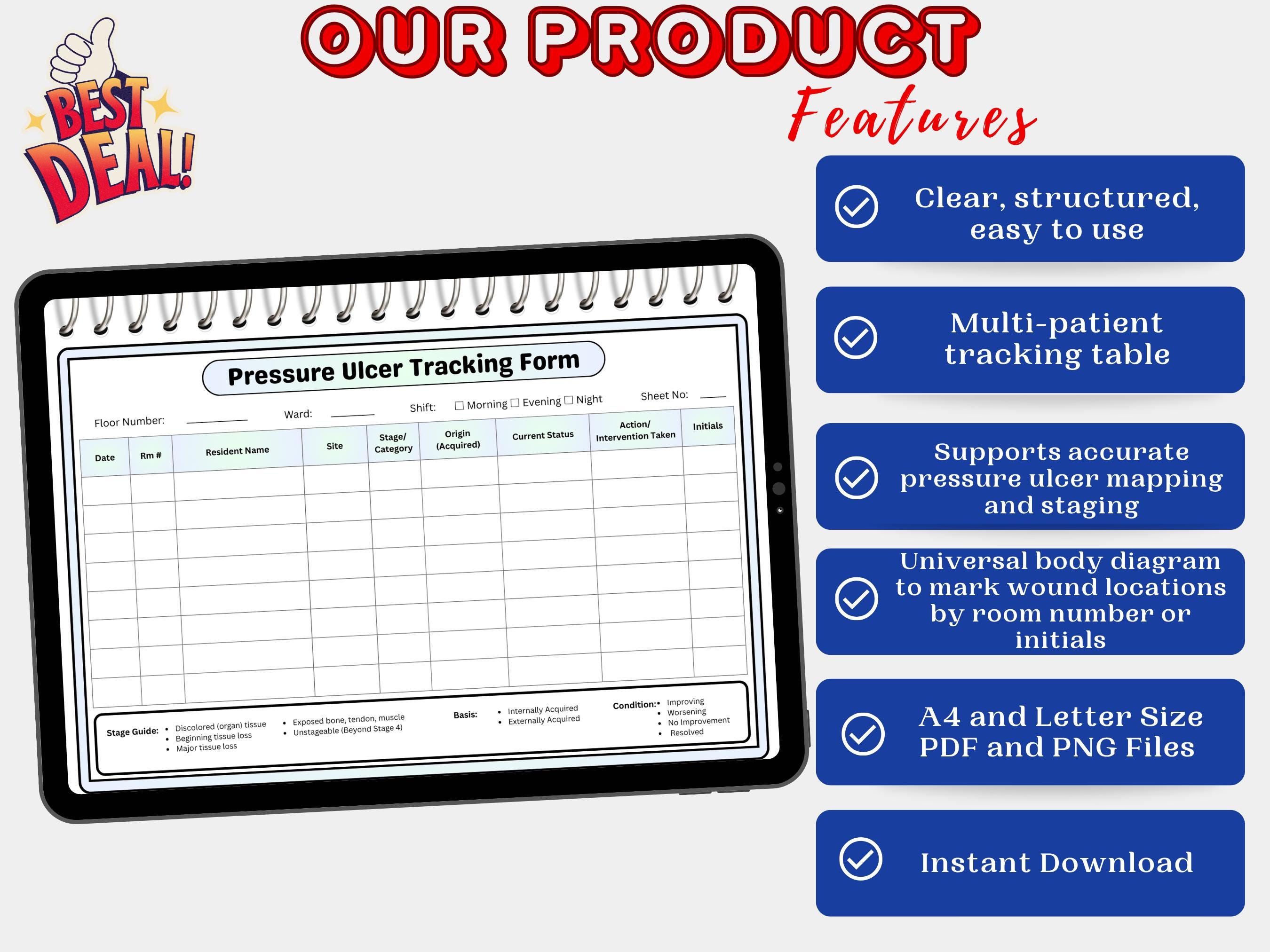 Multi-patient Pressure Ulcer Tracking Sheet | Wound Care Chart ...