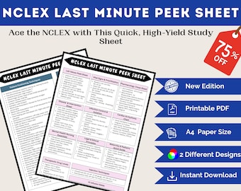 NCLEX Last Minute Peek Sheets | Quick Review Cram Notes pdf for RN & LPN | Nursing Exam Cheat Sheets