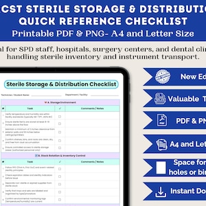 Sterile Storage & Distribution Checklist | SPD Audit Tool | CRCST Compliance | Case Cart and Hospital SPD Log
