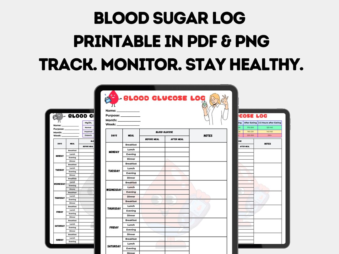 Printable Blood Glucose Log | Daily Blood Sugar Tracker | Diabetes ...