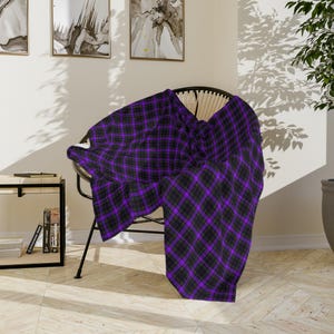 Purple Black Plaid Velveteen Microfiber Blanket | Grid Pattern Throw