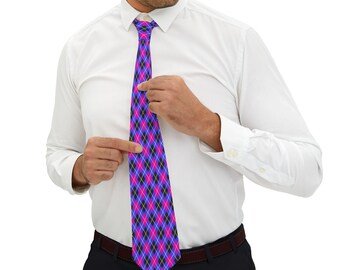 Pink and Blue Argyle Necktie | Plaid Pattern Necktie