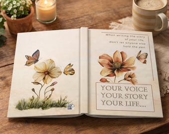 Inspirational Hardcover Journal - Your Voice, Your Story, Your Life, Writing Gifts, Nature Decor, Floral Journal, Butterfly Notebook
