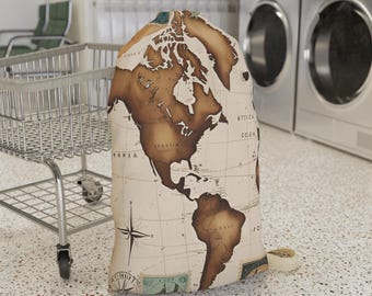 Vintage World Map Laundry Bag: Stylish Travel Hamper