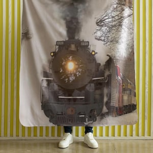 Vintage Steam Locomotive Blanket | Train Engine Velveteen Microfiber Blanket