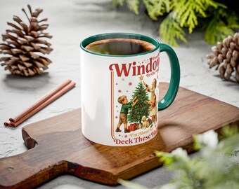 Taza con diseño de árbol de Navidad "De la ventana a las paredes" / Diseño retro navideño para niños