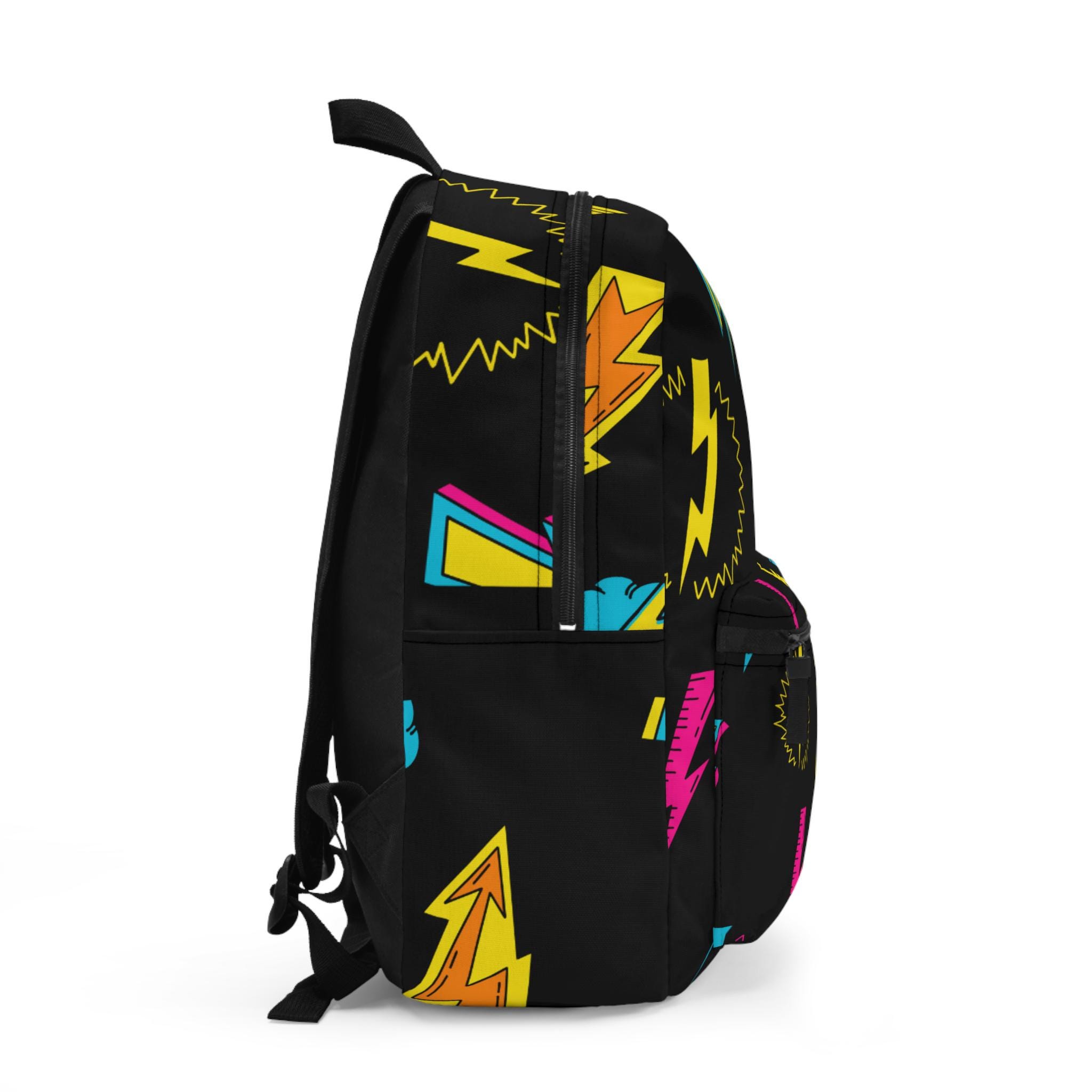 Vibrant Lightning Bolt Backpack – Black, Colorful, School  display picture 1