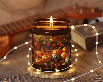 Autumn Pumpkin Scented Soy Candle, Fall Home Decor, Cozy Gift, Seasonal Fragrance, Amber Jar Candle, Eco-Friendly