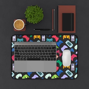 Gaming Desk Mat - Colorful Controller Design, Gamer Mouse Pad, Video Game Accessories, Nerd Gift, Home Office Decor