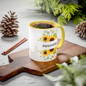 Personalized Sunflower Coffee Mug: Floral Accent Mug, Tea Lover Gift