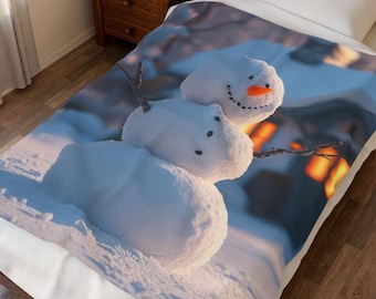 Snowman Velveteen Plush Blanket - Cozy Winter Throw