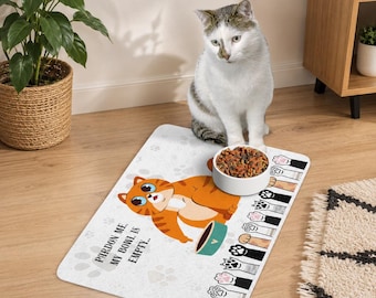 Cute Cat Food Mat with Funny Quote, Cat Bowl Mat, Pet Feeding Mat, Kitty Decor, Gift for Cat Lovers