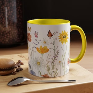 Flower Garden Accent Coffee Mug, Floral Designed Coffee Cup for Nature Lovers, Perfect Gift for Mothers Day, Birthday, Home Decorations