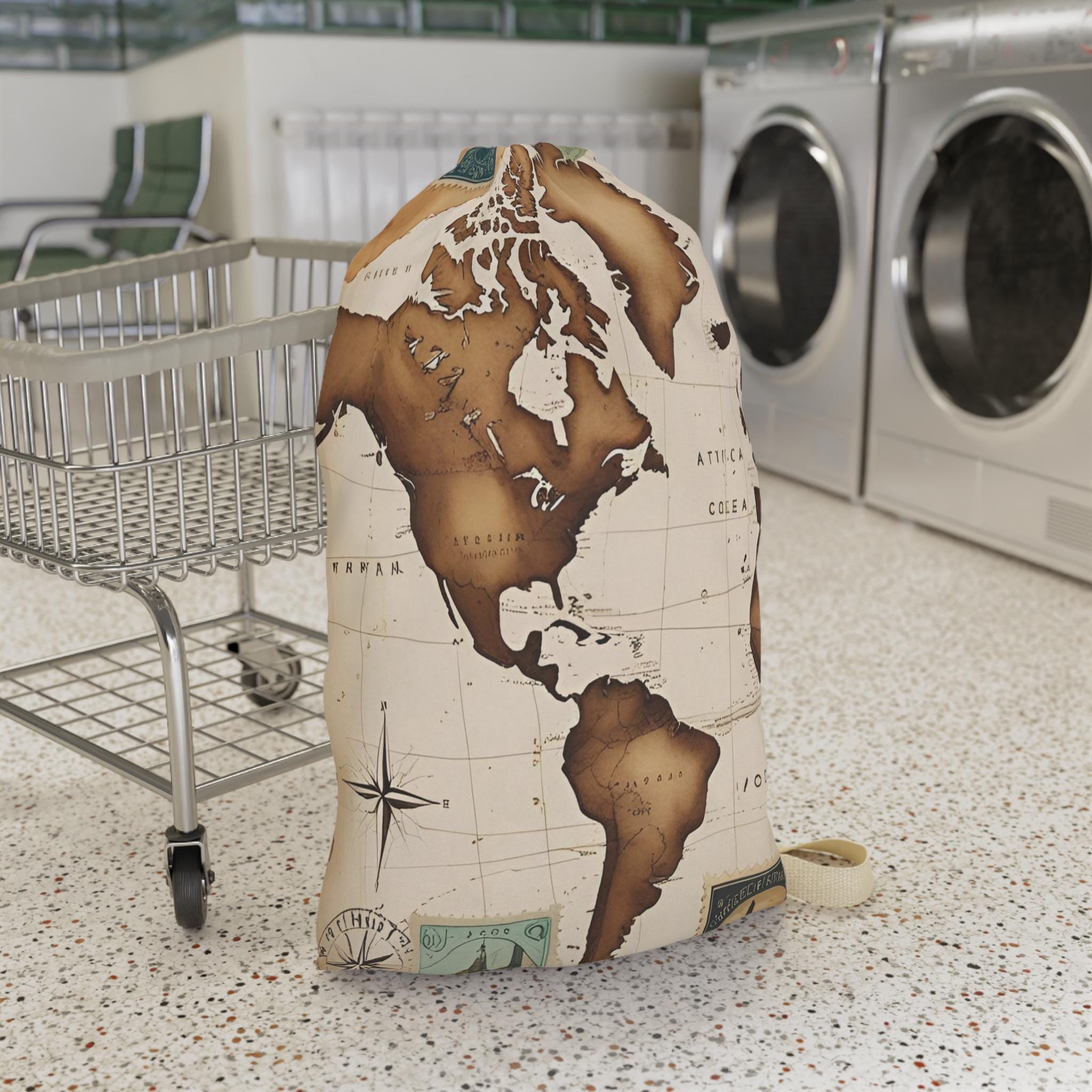 Stylish Travel Laundry Bag with Vintage World Map Design, Great for Travel, Home Organization, Gift for Travelers, Laundry Hamper