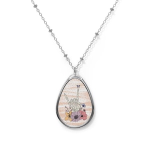 Floral Skeleton Oval Necklace: Bohemian Zinc Alloy Pendant