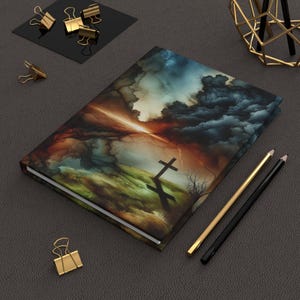 Hardcover dagboek met aquarel kruis, religieus cadeau, 5,75 x 8 inch