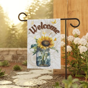 Welcome Garden Banner, Floral Outdoor Decoration, Summer Home Decor, Yard Sign, Sunflower Garden Flag