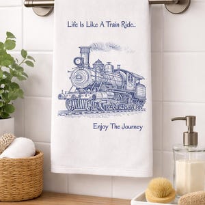 Vintage Train Ride Hand Towel, Inspirational Gift, Kitchen Decor, Unique Bathroom Accessory, Travel Lover's Towels, Home Gift