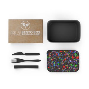 Colorful Splatter Bento Box with Utensils: Eco-Friendly Lunch Container