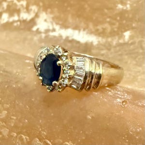 14K Yellow Gold Natural Sapphire & Diamond Ring – Size 8.5 – Vintage Estate Jewelry