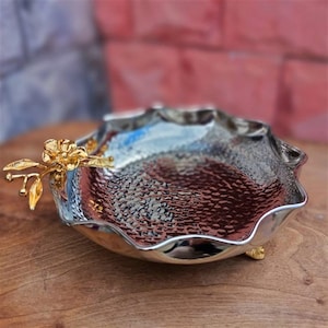 Handmade Hammered Copper Candy Bowl – Nickel Plated Serving Dish – Decorative Copper Sugar Bowl – Turkish Copper Gift – 8” x 4”