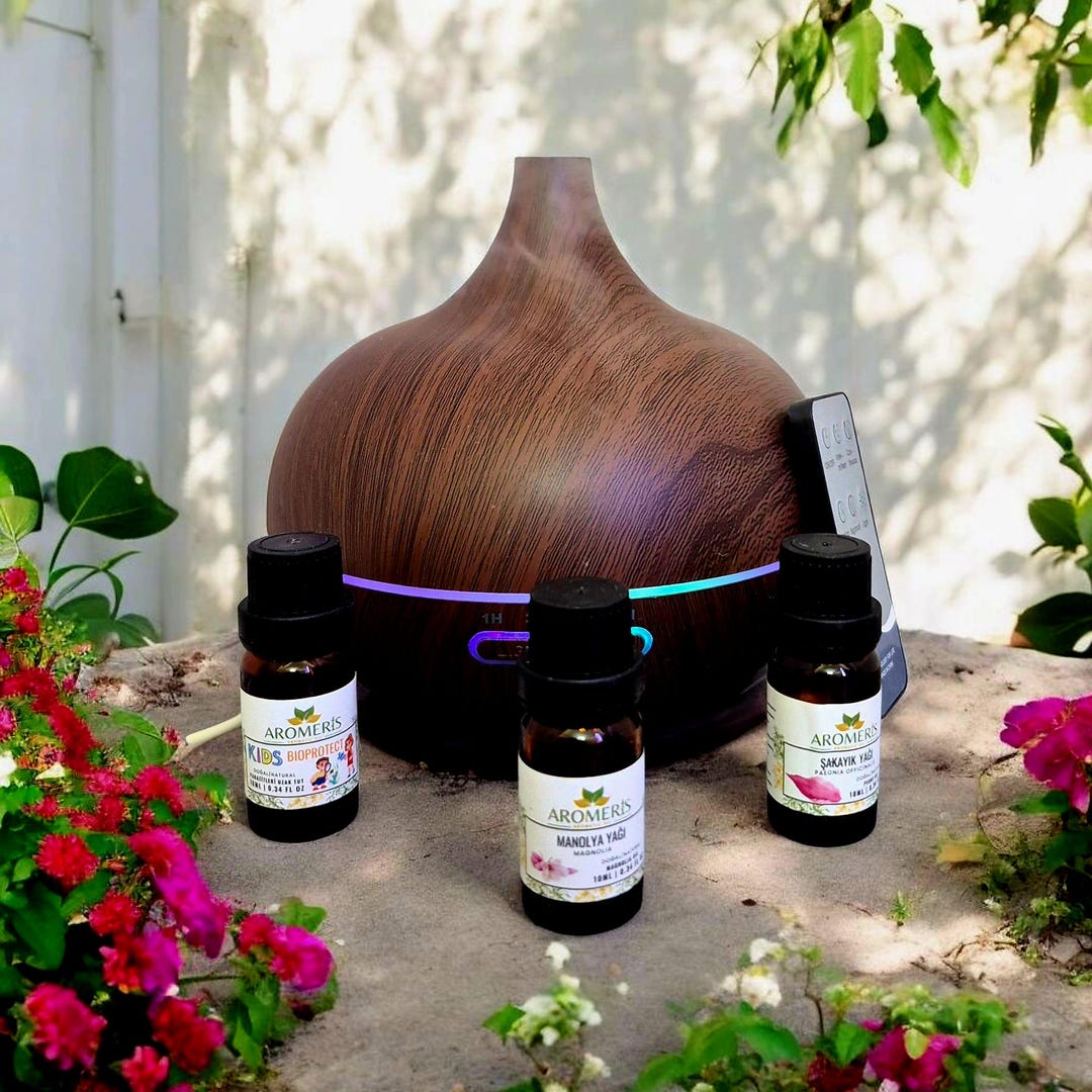 Aroma Diffuser+3 Oil SET, Magnolia Oil, Sandalwood Oil,7 Color LED ...