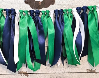 Navy Blue, Green & White Ribbon Garland: Party Photo Prop