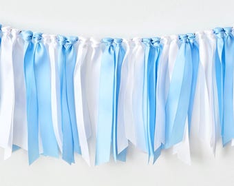 Light Blue and White Ribbon Garland: Highchair Party Decoration